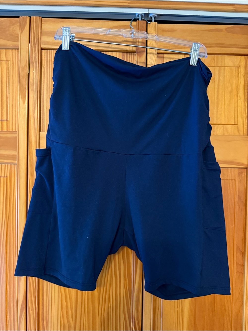 Maternity Blue Biker Shorts with 2 pockets